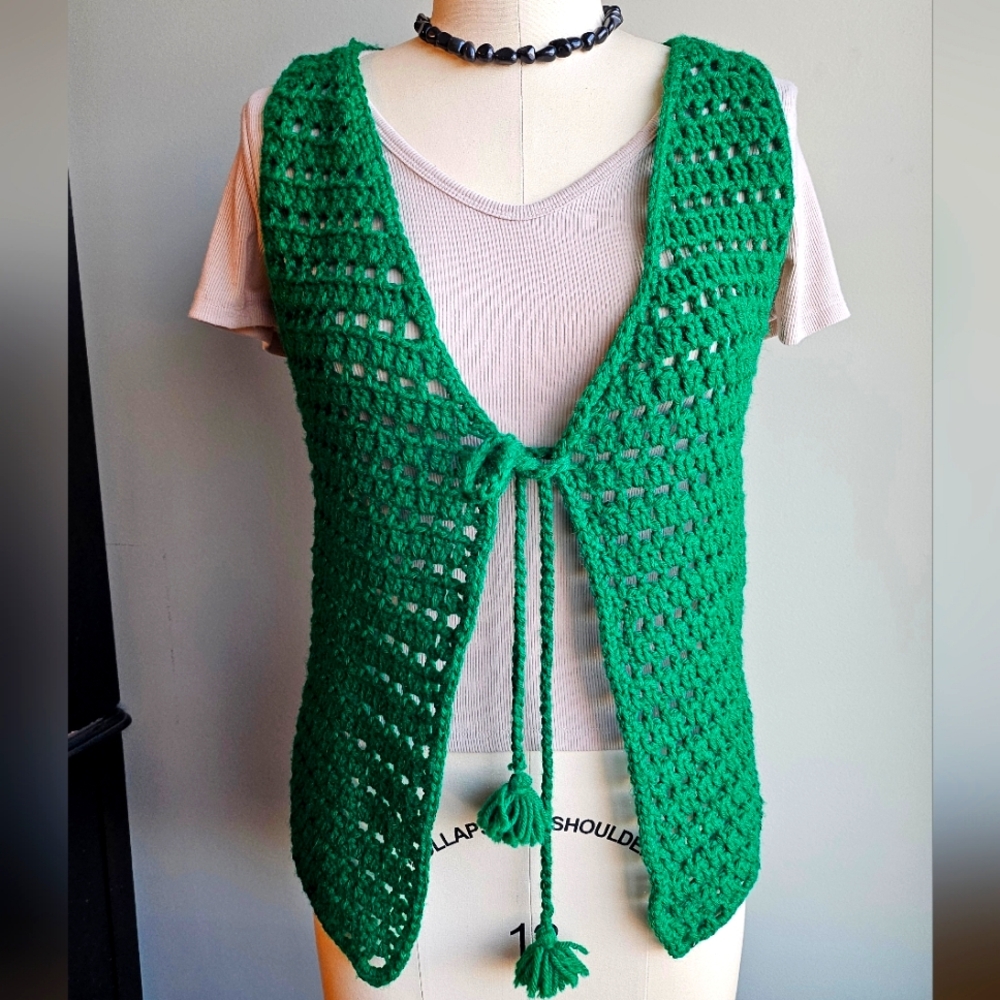Handmade St. Patrick's Day Crochet Vest, Green, Small-Med